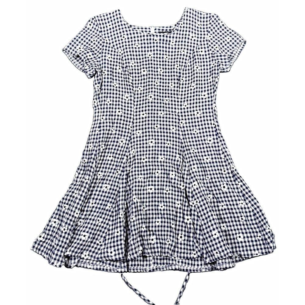 VTG 90s Be Smart Gingham Daisy Floral Mini Dress 11 Medium USA Made Y2K Grunge